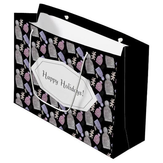 Zwarte Wol Knit Petten Waterverf Handgeschilderd Groot Cadeauzakje (Voorkant Gekanteld)