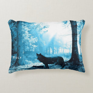 Zwarte Wolf Alleen in het Bos Decoratief Kussen