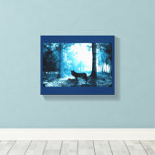 Zwarte Wolf Alone in het bos Canvas Afdruk (Insitu (Houten vloer))