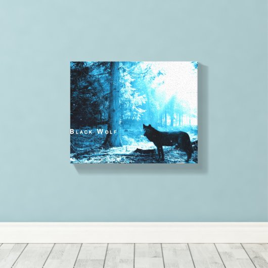 Zwarte Wolf Alone in het bos Canvas Afdruk (Insitu (Houten vloer))
