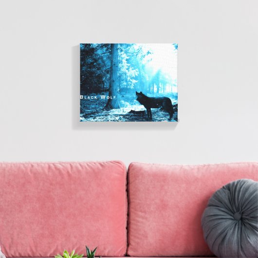 Zwarte Wolf Alone in het bos Canvas Afdruk (Insitu (Woonkamer))