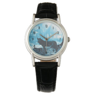 Zwarte Wolf Alone in het bos Horloge