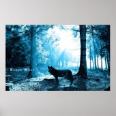 Zwarte Wolf Alone in het bos Poster (Voorkant)