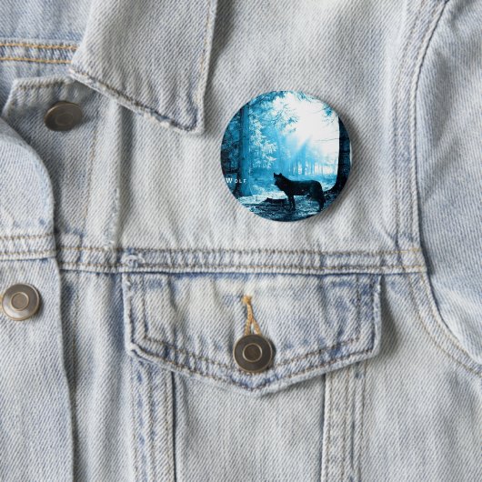 Zwarte Wolf Alone in het bos Ronde Button 5,7 Cm (In situ)