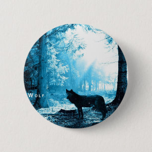 Zwarte Wolf Alone in het bos Ronde Button 5,7 Cm