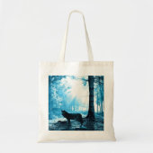 Zwarte Wolf Alone in het bos Tote Bag (Voorkant)