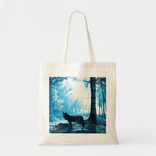 Zwarte Wolf Alone in het bos Tote Bag (Voorkant)