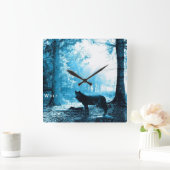 Zwarte Wolf Alone in het bos Vierkante Klok (Huis)