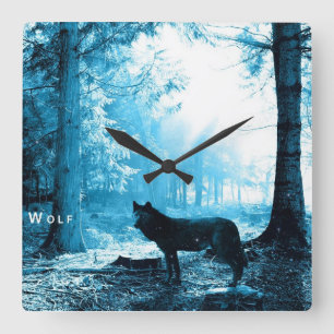 Zwarte Wolf Alone in het bos Vierkante Klok