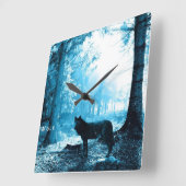 Zwarte Wolf Alone in het bos Vierkante Klok (Hoek)