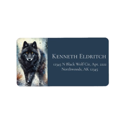 Zwarte Wolf Besneeuwd Noordelijk Bos Etiket (Voorkant)