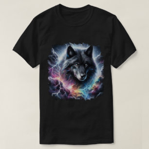 Zwarte Wolf Bliksem Storm Fantasie Wilde Dieren T-shirt
