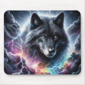 Zwarte Wolf Bliksem Storm Hemelse Wilde Dieren Muismat (Voorkant)
