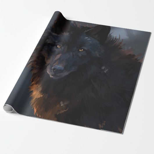 Zwarte wolf cadeaupapier (Uitgerold)