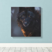 Zwarte wolf canvas afdruk (Insitu (Houten vloer))