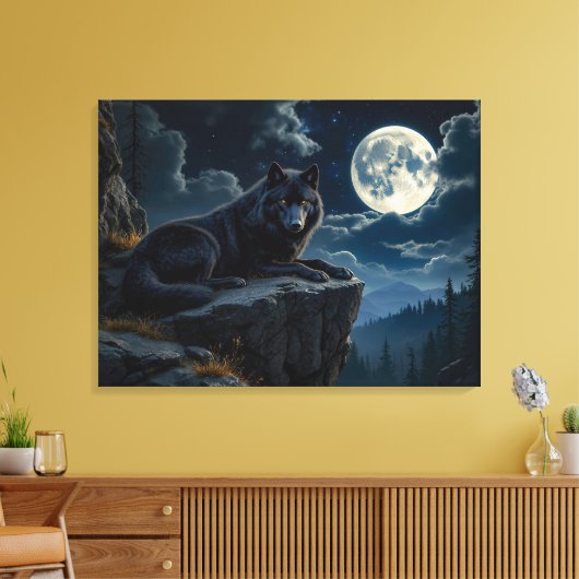Zwarte Wolf canvas kunst (Insitu (Woonkamer))