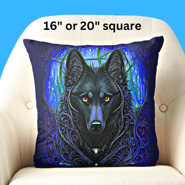 Zwarte Wolf Dog op blauw Kussen (Creator heeft geüpload)