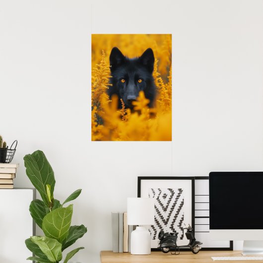 Zwarte Wolf Duitse Herder Hond Poster (Thuiskantoor)