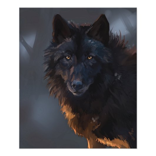 Zwarte wolf foto afdruk (Voorkant)