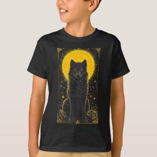 Zwarte Wolf Gouden Maan Grafische T-shirt – Wilde