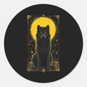 Zwarte Wolf Gouden Maan Grafische T-shirt – Wilde Ronde Sticker