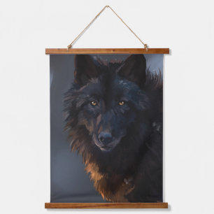 zwarte wolf hangend wandkleed