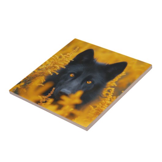 Zwarte Wolf Hond Duitse Herder Tegeltje (Zijkant)