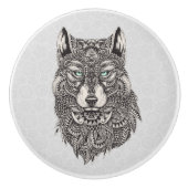 Zwarte Wolf hoofd Abstracte illustratie Keramische Knop (Voorkant)
