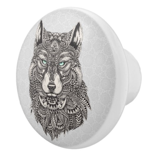 Zwarte Wolf hoofd Abstracte illustratie Keramische Knop (Rechts)