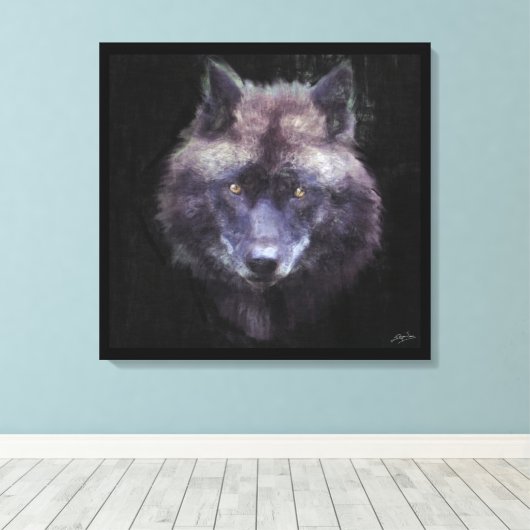 Zwarte Wolf Impressionist Wildlife Art Canvas (Insitu (Houten vloer))