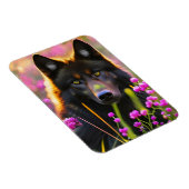 Zwarte wolf in roze bloemen magneet (Rechterzijde)