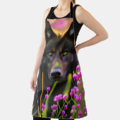 zwarte wolf in roze bloemen schort (Insitu)