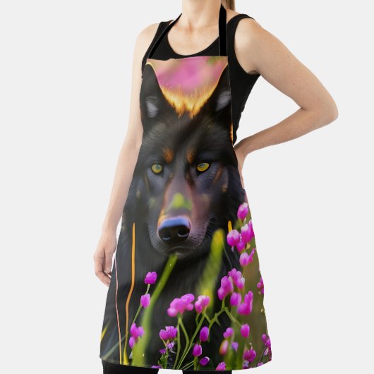zwarte wolf in roze bloemen schort (Insitu)