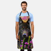 zwarte wolf in roze bloemen schort (Gedragen)