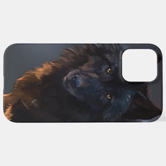 Zwarte wolf iPhone hoesje (Achterkant horizontaal)