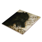 Zwarte Wolf Keltische Draak Knoopwerk Fantasie Tegeltje (Zijkant)