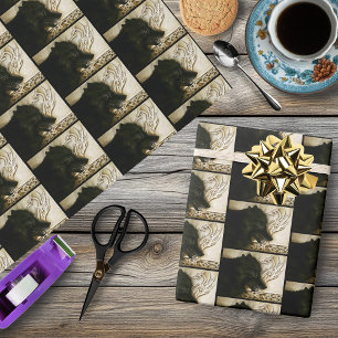 Zwarte Wolf Keltische Draken Knoopwerk Fantasie Cadeaupapier