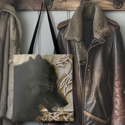 Zwarte Wolf Keltische Draken Knoopwerk Fantasie Tote Bag