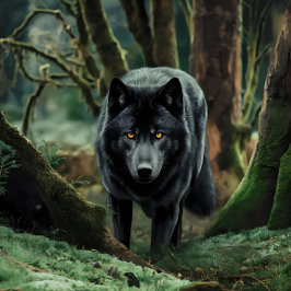 Zwarte wolf komt uit bos legpuzzel