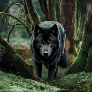 Zwarte wolf komt uit bos legpuzzel