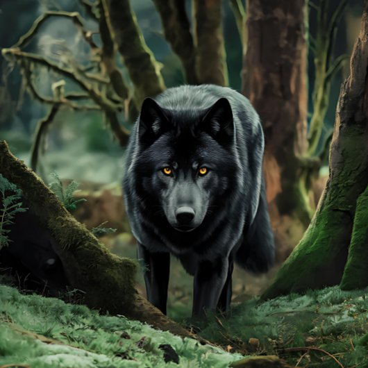 Zwarte wolf komt uit bos legpuzzel