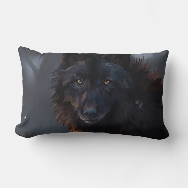Zwarte wolf kussen (Voorkant)