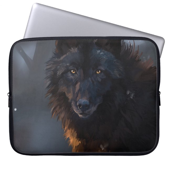 Zwarte wolf laptop sleeve (Voorkant)