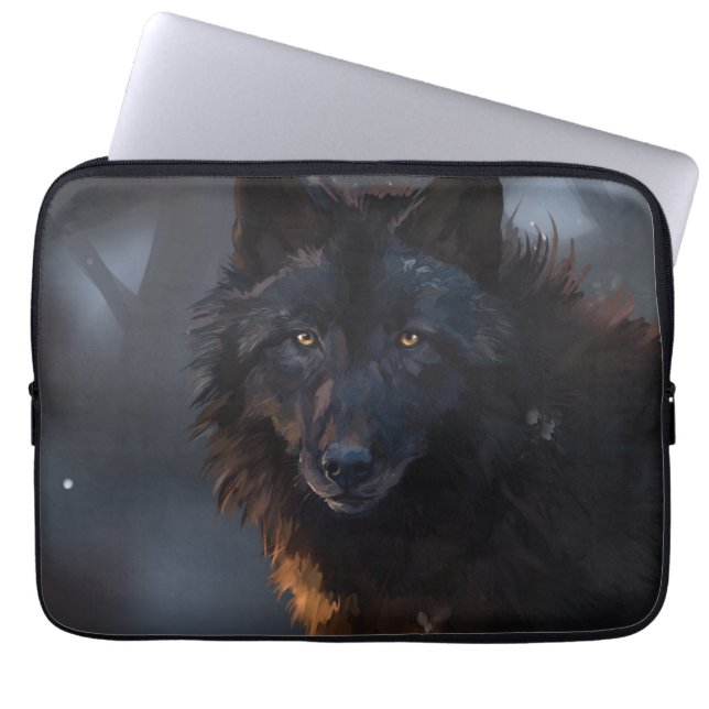 Zwarte wolf laptop sleeve (Voorkant)