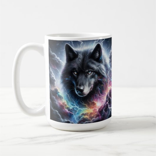 Zwarte wolf met bliksem koffiemok (Links)