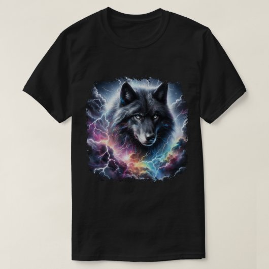 Zwarte wolf met bliksem t-shirt (Design voorkant)