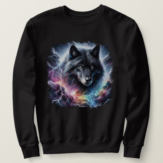 Zwarte wolf met bliksem trui (Design voorkant)
