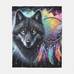 Zwarte Wolf met Droomvanger Fleece Deken