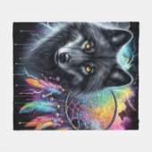 Zwarte Wolf met Droomvanger Fleece Deken (Voorkant (Horizontaal))