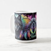 Zwarte Wolf met Droomvanger Koffiemok (Voorkant links)